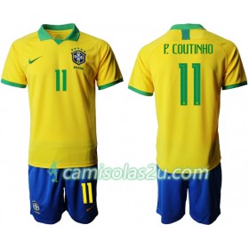 Camisolas de Futebol Brasil P. COUTINHO 11 Criança Equipamento Principal Copa América 2019 Manga Curta